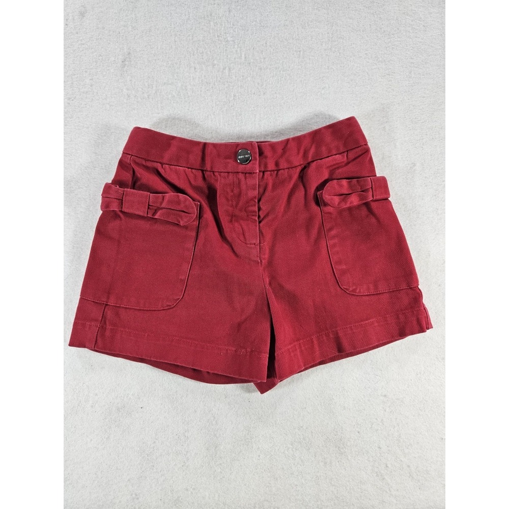 Jacadi Paris Girls Red Cotton Twill Shorts Bow Pocket High Waist Tailored Size 5